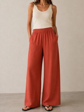 S/W/F Rust Orange Wide Leg Cotton Pants Elastic Waist Size S NWT